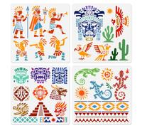 DOODLREAM 4Pcs Aztec Stencils for Painting, 30 x 30 cm Reusable Maya Culture Stencil Drawing Templates, Aztec Head DIY Craft Paint Templates for Wall Home Decor Wood Burning Canvas Canvas Fabric