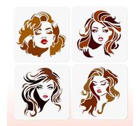 Doodlream 4Pcs Beautiful Woman Silhouette Stencils for Painting Woman Face Stencil Drawing Template, DIY Craft Paint Template for Wall Home Decor Wood Burning Card Journal Canvas 25×25cm