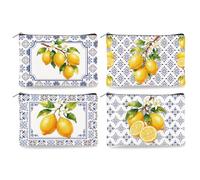 Doodlream 4Pcs Canvas Amalfi Coast Lemon Makeup Bag 23 x 15 cm Lemon Fruit Cosmetic Bags Travel Organizer Portable Accessories with Zipper, Purse Organizer Pouches