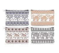 DOODLREAM 4Pcs Canvas Aztec Style Elephant Makeup Bag, 23 x 15 cm Cute Animal Cosmetic Bags Travel Organizer Portable Accessories with Zipper, Toiletry Large Capacity, Purse Organizer Pouches