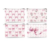 DOODLREAM 4Pcs Canvas Pink Bow Makeup Bag, 23 x 15 cm Bow Trendy Preppy Cosmetic Bags Travel Organizer Portable Accessories with Zipper, Toiletry Large Capacity, Purse Organizer Pouches