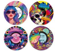 DOODLREAM 4PCS Colorful Love Peace Vinyl Record Wall Decor 30 cm Hippy Groovy Cartoon Wall Art Posters for Room Aesthetic, Retro Record Decor for Music Party Studio Living Room DIY Craft Project