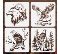 DOODLREAM 4Pcs Eagle Stencils for Painting, 30 x 30 cm Reusable Animal Stencil Drawing Templates, Eagle Mountain Forest DIY Craft Paint Templates for Wall Home Decor Wood Burning Canvas Journal