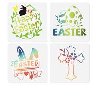 Doodlream 4pcs Easter Holiday Wall Stencils for Painting, 15 x 15cm Happy Easter Reusable Stencil for Wood Burning, Easter Egg Paint Template DIY Craft Art Stencils on Fabric Canvas Furniture Journal