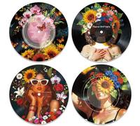 DOODLREAM 4PCS Floral Female Portrait Vinyl Record Wall Decor 30 cm Hippy Flower Lady Wall Art Posters for Room Aesthetic, Retro Record Decor for Music Party Studio Living Room DIY Craft Project