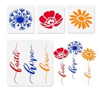 DOODLREAM 4Pcs Flower Motivational Texts Wall Stencils Template 30 x 30 cm Faith Hope Love Reusable Plastic Craft Stencil for Painting on Wood Wall Fabric Furniture Journal Scrapbook, DIY Home Decor