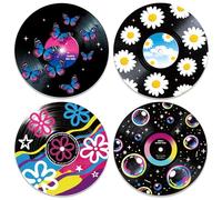 DOODLREAM 4Pcs Flower Vinyl Record Wall Decor, 30cm Butterfly Floral Bubble Wall Art Posters for Room Aesthetic, Retro Record Decor for Music Party Studio Living Room DIY Craft Project