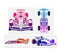 DOODLREAM 4Pcs Formula Car Stencil for Painting Racing Car Reusable Plastic Stencil Drawing Template for Wood Wall Fabric Glass Canvas Journal Scrapbook, DIY Home Decor or Craft Drawing Stencils
