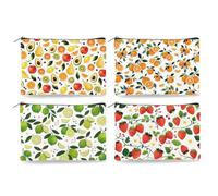 DOODLREAM 4Pcs Fresh Fruit Printed Canvas Makeup Bags, 23x15cm Tropical Citrus Strawberry Cosmetic Bags with Zipper for Women, Color Toiletry Storage for Travel Organizer Coin Purse