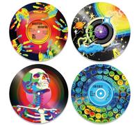 DOODLREAM 4PCS Halloween Vinyl Record Wall Decor 30 cm Hippy Handprints Planets Wall Art Posters for Room Aesthetic, Skeleton Smiling Face Retro Record Decor for Room Party Studio DIY Craft Project