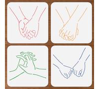 DOODLREAM 4Pcs Holding Hands Stencils for Painting, 20 x 20 cm Reusable Couple Gesture Stencil Drawing Templates, Valentine's Day DIY Craft Paint Templates for Wall Home Decor Wood Burning Canvas