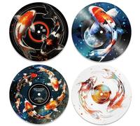 DOODLREAM 4PCS Koi Fish Vinyl Record Wall Decor 30 cm Hippy Koi Wall Art Posters for Room Aesthetic, Retro Record Decor for Music Party Studio Living Room DIY Craft Project