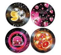 DOODLREAM 4Pcs PVC Faux Disco Fruit Vinyl Record Wall Decor, 30cm Lemon Strawberry Cherry Grapefruit Wall Art Posters for Room Aesthetic, Retro Record Decor for Music Party Studio DIY Craft Project