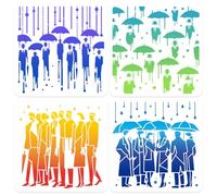 DOODLREAM 4Pcs Rainy Day People Stencils for Painting, Reusable Urban Street Scene Crafts Templates, Silhouette Umbrella Stencils for Drawing on Furniture Wall Floor Fabric DIY Decoration