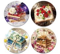 DOODLREAM 4PCS Vintage Books Vinyl Record Wall Decor 30 cm Hippy Book Flower Wall Art Posters for Room Aesthetic, Retro Record Decor for Music Party Studio Living Room DIY Craft Project