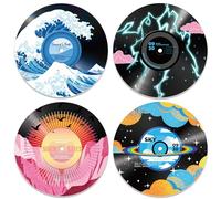 DOODLREAM 4PCS Wave Stormy Sky Vinyl Record Wall Decor 30 cm Hippy Mountains Cosmic Planet Wall Art Posters for Room Aesthetic, Retro Record Decor for Music Party Studio Living Room DIY Craft Project