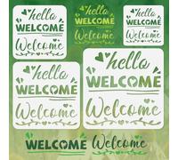 Doodlream 4Pcs Welcome Hello Stencils for Painting Text Sign Stencil Drawing Template, DIY Craft Paint Template for Wall Home Decor Wood Burning Card Journal Canvas 30×30cm