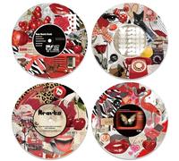 DOODLREAM 4Pcs Y2K Collage Vinyl Record Wall Decor 30.5 x 30.5 cm | Hippy Red Retro Aesthetic Posters for Music Party, Studio, Living Room, Bedroom & DIY Craft Wall Decor