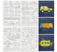 DOODLREAM 50Pcs Transportation Vehicle Embroidery Pattern Stabilizer, 21 x 29.7cm Car Truck Soluble Stick and Stitch Embroidery Sticker, 4 Sheets Train Airplane Water Hand Sewing DIY Embroidery Paper