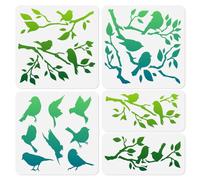 DOODLREAM 5Pcs Birds On Branch Wall Stencil Templates Plastic Reusable Bird Stencils for Painting on Walls Floors Wood Fabric Furniture Glass