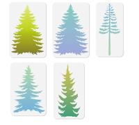 Doodlream 5pcs Spliced Christmas Pine Tree Wall Stencil for Painting, Mountain Pines Reusable Stencils for Wood Burning, Pine Forest DIY Craft Art Stencil Template on Fabric Canvas Furniture Journal