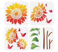 DOODLREAM 5Pcs Sunflower with Leaves and Rods Wall Stencil Templates Reusable Plastic Floral Stencils for Painting on Wood Wall Floor Fabric Glass Furniture