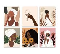 DOODLREAM 6 Pack African American Woman Unframed Waterproof Canvas Wall Art Decor, 20 x 25cm Boho Abstract African Lady Canvas Wall Poster for Fashion Shop Room Home Office Decor