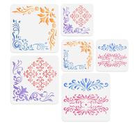 DOODLREAM 6 Pack Corner Stencil Templates Reusable Plastic Damask Border Stencils for Painting on Wood Wall Floor Fabric Glass Furniture, DIY Home Decor Craft Stencils
