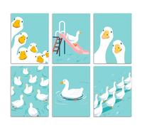 DOODLREAM 6 Pack Cute Goose Unframed Waterproof Canvas Wall Art Decor, Blue Animal 30 x 40 cm Canvas Wall Poster for Home Office Bathrooms Bedrooms Living Room Nursery Decor