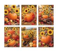 DOODLREAM 6 Pack Fall Pumpkin Sunflower Unframed Waterproof Canvas Wall Art Decor, Autumn Harvest 30 x 40 cm Canvas Wall Poster for Home Farm Backyard Bathrooms Kitchen Living Room Decor