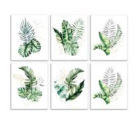 DOODLREAM 6 Pack Minimalist Tropical Leaf Unframed Waterproof Canvas Wall Art Decor, Green Plant 20 x 25cm Botanical Canvas Wall Poster for Home Office Bathrooms Library Bedrooms Living Room Decor
