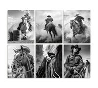 DOODLREAM 6 Pack Western Cowboy Riding Horse Unframed Waterproof Canvas Wall Art Decor, 20 x 25cm Black and White Canvas Wall Poster for Farmhouse Home Office Bathrooms Bedrooms Living Room Decor