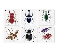 DOODLREAM 6 Pcs Beetle Stencils Template 20 x 20 cm Reusable Plastic Insect Stencil for Painting on Wood Wall Fabric Glass Canvas Furniture, DIY Home Decor or Craft Drawing Stencils