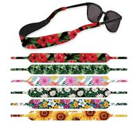 DOODLREAM 6 Pcs Floating Sunglass Straps, Lightweight Neoprene Glasses Holder Straps with 6 Different Blooming Flowers and Monstera Leaves Pattern, Colorful Printed Eyewear Retainer