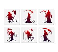 DOODLREAM 6 Pcs Grim Reaper Silhouette Wall Stencil Template 15x15 CM Reusable Plastic Stencils for Painting on Wood Wall Fabric Glass Furniture Painting DIY Home Decor or Craft Stenc