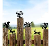 DOODLREAM 6Pcs Cute Squirrel Metal Garden Stakes, Black Animal Silhouette Decor for Outside, Double-Side Metal Art Ornament for Yard, Lawn, Patio, Pathway, Outdoor Garden Decor