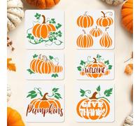 Doodlream 6Pcs Fall Pumpkin Stencil for Painting Pumpkin with Vine Stencil Drawing Template, Autumn Farmhouse Halloween DIY Craft Paint Template for Wall Home Decor Wood Burning Card Journal Canvas