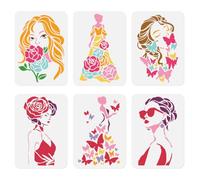 DOODLREAM 6Pcs Lady with Butterfly & Flower Wall Stencils A4 Size Templates Reusable Bride Beauty Lady Layering Stencils for Painting on Wood Wall Fabric Glass Furniture