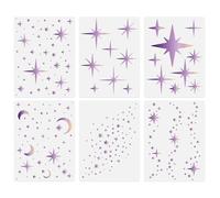 DOODLREAM 6Pcs Star Moon Wall Stencil Templates 40 x 30cm Reusable Plastic Twinkle Star Stencils for Painting on Wood Wall Floor Fabric Glass Furniture, Star DIY Home Decor Or Craft Stencils