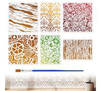 DOODLREAM 6Pcs Texture Stencils for Painting, Damask Floral Reusable Stencil Drawing Templates with Brushes, Rose Gear VineDIY Craft Paint Templates for Wall Home Decor Wood Burning Floor Tile