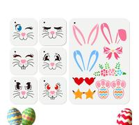 Doodlream 7 Pcs Easter Bunny Stencils for Painting Reusable Rabbit Ears and Facial Expressions Art Stencil, DIY Drawing Templates for Wood Wall Fabric Glass Canvas Paper