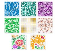 DOODLREAM 8 Pcs Texture and Flower Stencils Template 30 x 30 cm Reusable Plastic Stencil for Painting on Wood Wall Fabric Glass Furniture Journal Scrapbook, DIY Home Decor or Craft Drawing Stencils