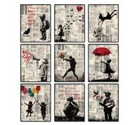 DOODLREAM 9 Pack Unframed Waterproof Banksy Canvas Wall Art Decor, Inspirational Quotes Never Give Up Not to Quit 8 x 10 Inch Canvas Wall Poster for Home Office Classroom Bedroom Living Room Decor
