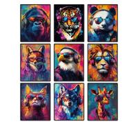 DOODLREAM 9 Pack Unframed Waterproof Colorful Graffiti Animals Canvas Wall Art Decor, 8 x 10 Inch Gamer Earphone Animal Canvas Wall Poster, Lion Tiger Panda Dog Poster for Home Game Room Decor