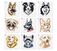 DOODLREAM 9 Pcs Different Dog Head Stencils Template 20 x 20 cm Reusable Plastic Stencil for Painting on Wood Wall Fabric Glass Furniture Journal Scrapbook, DIY Home Decor or Craft Drawing Stencils