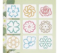 Doodlream 9 Pcs Line Flower Stencils for Painting 15 x 15 cm Reusable Simple Floral Art Stencil, DIY Drawing Templates for Wood Wall Fabric Glass Canvas Paper
