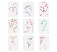 Doodlream 9Pcs Modern Lady Silhouette Line Face Cake Motif Stencil Template Plastic Reusable Stencils for Painting on Cakes Walls Floors Fabric Furniture Glass