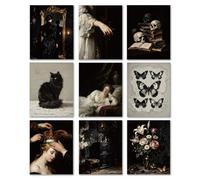 DOODLREAM 9PCS Unframed Waterproof Dark Retro Canvas Wall Art Decor, Gothic Classic Halloween 25 x 20 cm Canvas Wall Poster for Home Office Man Cave Living Room Bedroom Decor