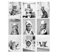 DOODLREAM 9PCS Unframed Waterproof Funny Cat Bathroom Canvas Wall Art Decor, Cute Kitten Animal 25 x 20 cm Canvas Wall Poster for Home Office Man Cave Bathroom Bedroom Decor