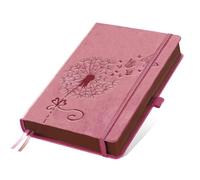 DOODLREAM A5 Dandelion Butterfly Leather Journal, 300 Pages Lined Notebook, Pink Vintage Pattern Hardcover Notebook for Travel Diary, Business, Work and School Daily Writing